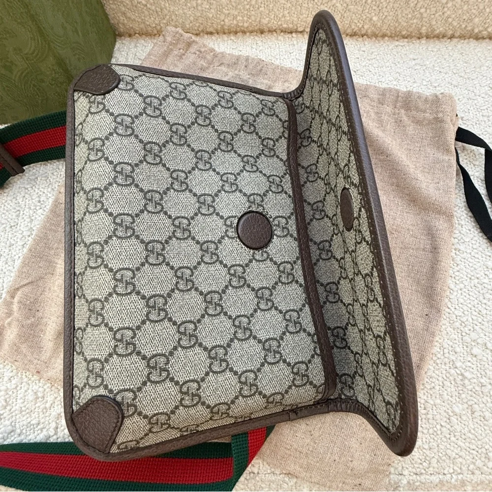 Gucci Beige + Brown Belt Bag with Green + Red Strap Purse Crossbody Fannypack